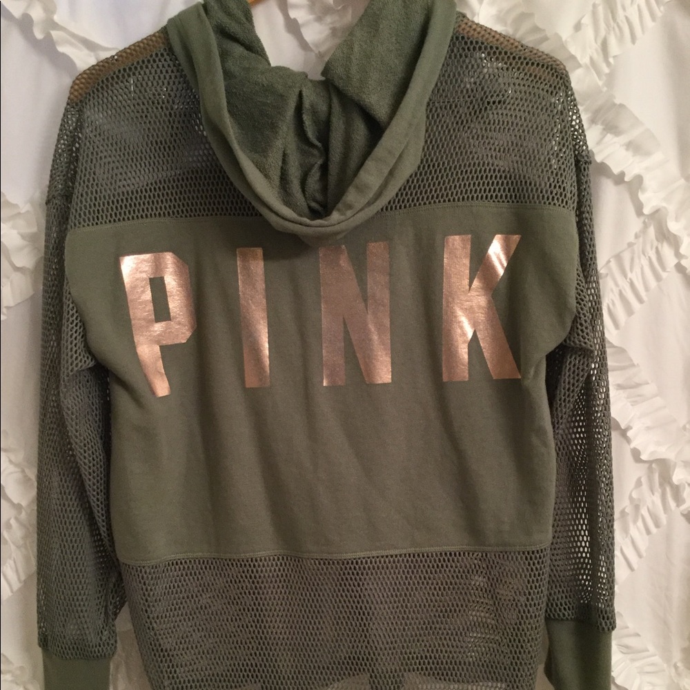 XS victoria secret pink hoodie army green